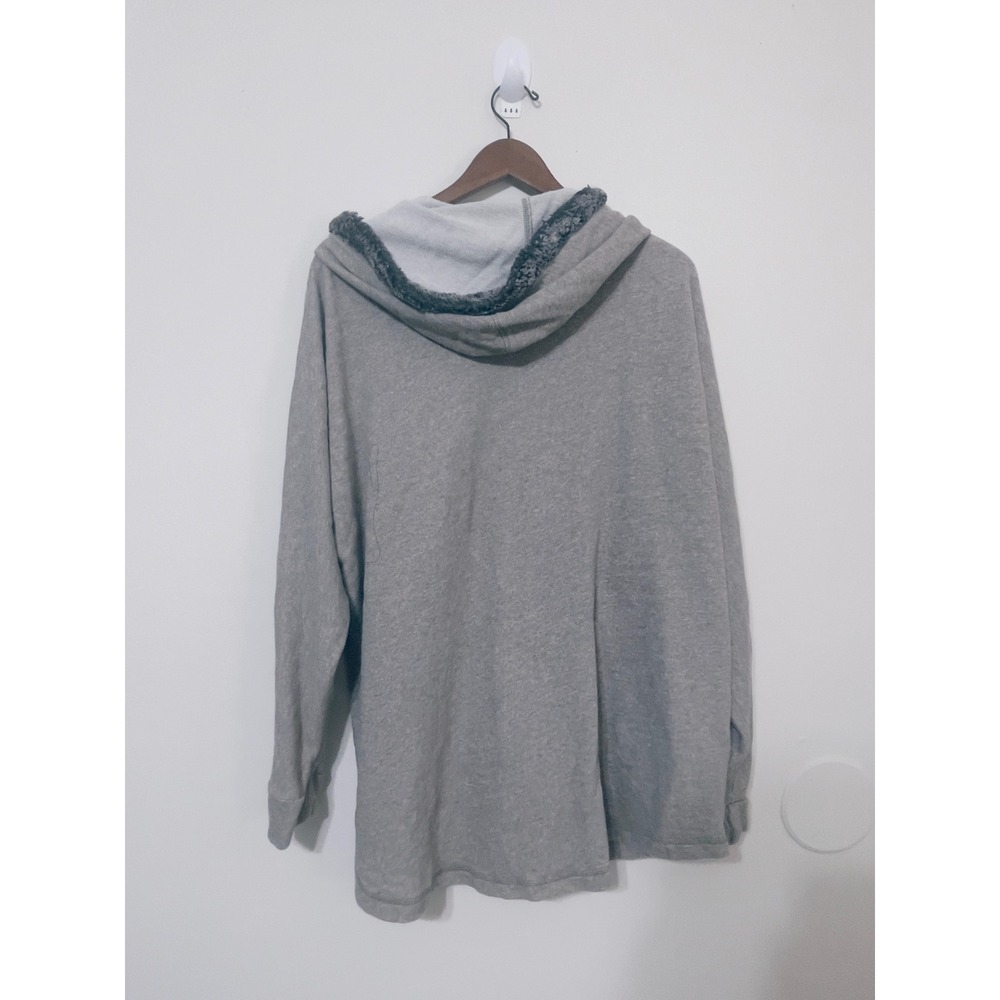 Soft Surroundings Womens Grey Faux Fur Trim Button Hoodie 2X Plus Size Pullover - Picture 2 of 7